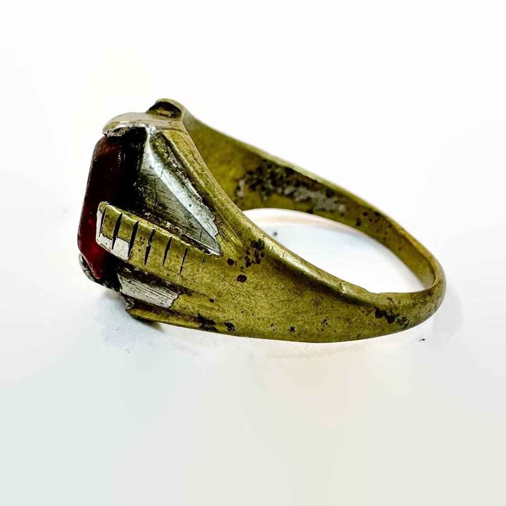 Afghan Ring, Old, Middle Eastern,Heavy Patina, Kuchi, Red Jewel, Vintage, Size 9 - Picture 3 of 3